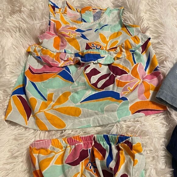 Carter’s 12M Denim Sunshine Outfit & Tropical Plants Outfit - Picture 2 of 5